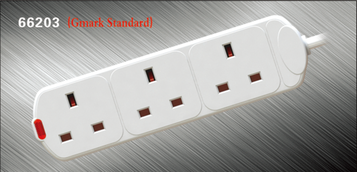 3 GANG BS EXTENSION SOCKET WITH INDICATE LIGHT CE ROHS MODEL NO 66203插图
