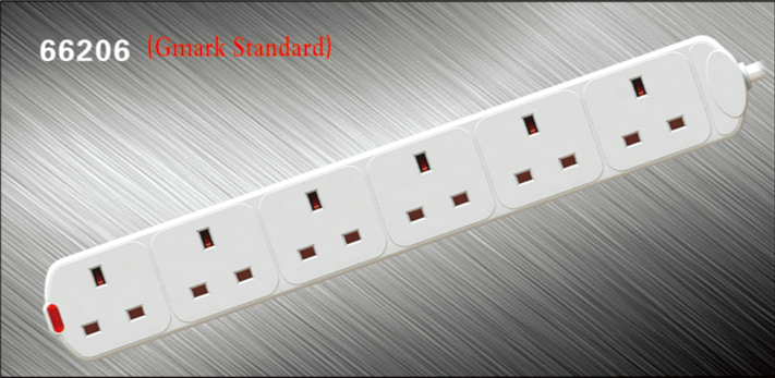 6 GANG BS EXTENSION SOCKET WITH INDICATE LIGHT CE ROHS MODEL NO 66206插图