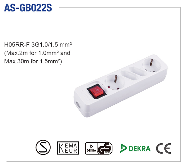 4GANG GERMANY TYPE EXTENSION SOCKET WITH SWITCH CE ROHS MODEL NO AS-GB022S插图