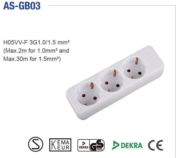 3GANG GERMANY TYPE EXTENSION SOCKET CE ROHS MODEL NO AS-GB03插图